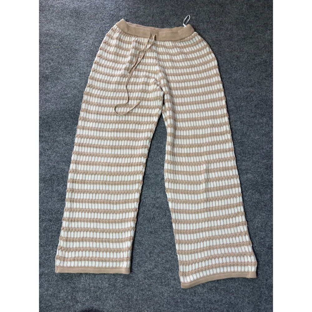 Sabo Knit Pants Womens Large US 8 White Beige Drawstring Cottagecore Stretch